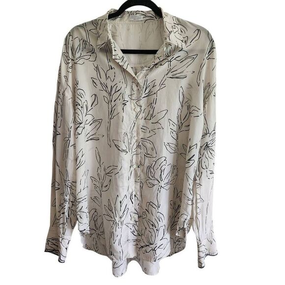 Brunello Cucinelli Blouse Top Womens 3XL (US 2X) Plus 100% Silk Button Front Fl - Picture 3 of 8